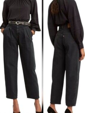 Levi's 1980s‎ Balloon Ankle Tapered Jeans High Rise In Washed Black Size 24 New